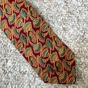Paul Stuart Maroon Tie with Gold and Teal Floral Jacquard